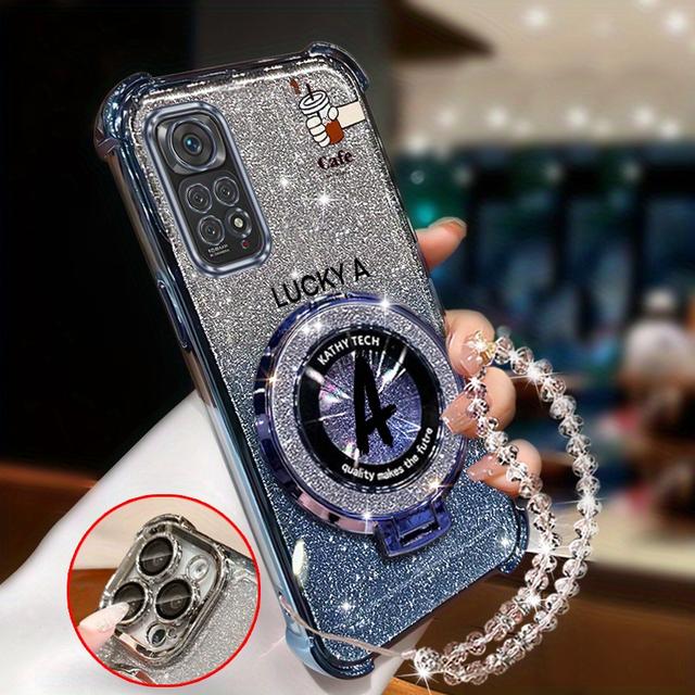 TEMU Funda para teléfono: Correa de muñeca brillante con brillo, soporte magnético para Xiaomi Redmi Note 11 4G, Redmi Note 11 4G, funda trasera antigolpes y antichoque