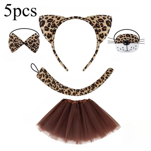 TEMU 5pcs Costume Set - Leopard Ears Headband Tail And Bow Tie Mouth Tutu Skirt For Animal Fancy Costume Kit Additions For Animals Cosplay