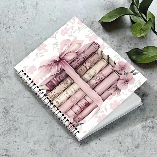 TEMU Spiral Notebook, 5.5 × 8.3 Inches, 50 Pages, Pink Bow Cover, Ideal For Use Or Any Holiday Occasion