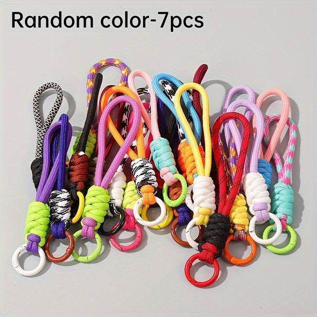 TEMU 7pcs Colorful Braided Cord Keychains - Durable, Stylish Phone Straps & Accessories With Assorted Patterns, Keys, Coffee Cups, And More, Cute Keychain Accessories