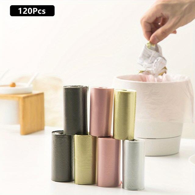 TEMU 120pcs Mini Disposable Trash Bags In 4 Rolls - Versatile & Compact For Kitchen, Bedroom, Bathroom, Office Cleaning - Durable Polyethylene Material, Ideal For Home & Outdoor Use, Small Trash Bags