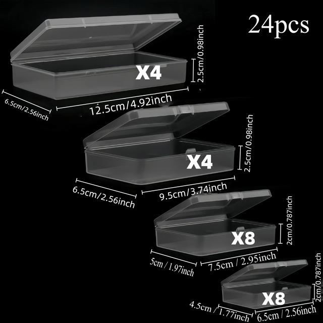 TEMU 12/24 st Transparent Plastlåda med Gångjärnslock, Multifunktionell Förvaringslåda, för Smycken, Pärlarbeten, Kontorsmaterial, Spelsortering, Förpackning och Förvaring (Blandade Storlekar)