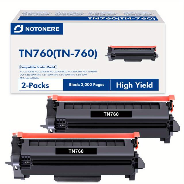 TEMU 2-packs Tn760 Compatible For Brother Toner Tn-760/tn-730 Tn760 Tn730 For Mfc-l2710dw Hl-l2370dw Dcp-l2550dw Mfc-l2750dw Hl-l2350dw Hl-l2395dw Hl-l2390dw Printer Ink (black 3, 000 Pages)