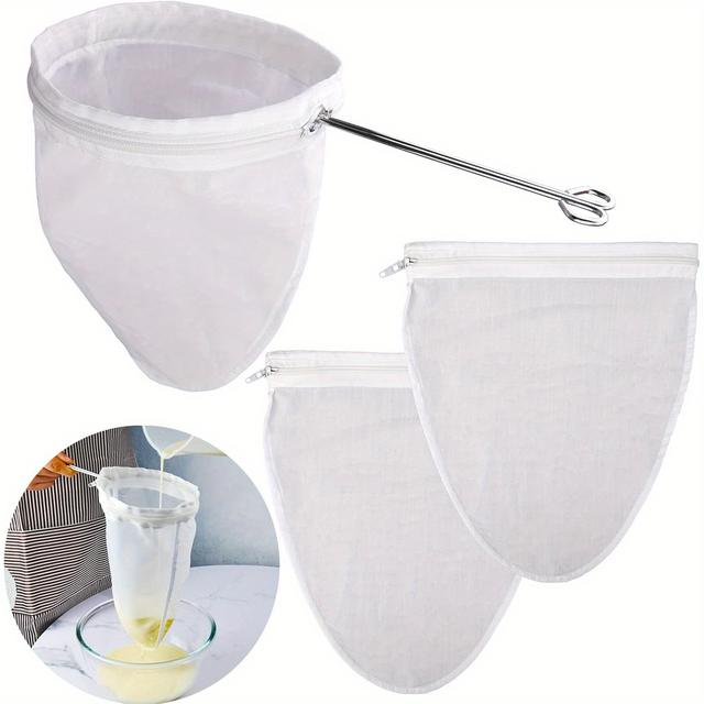 TEMU 4 Stück Mesh-Strainer-Bags, Wiederverwendbare Filterbags mit Edelstahl-Griffrahmen für Filter-Nutmilch, Kaffee, Milch, Butter, Saft und frischen Käse