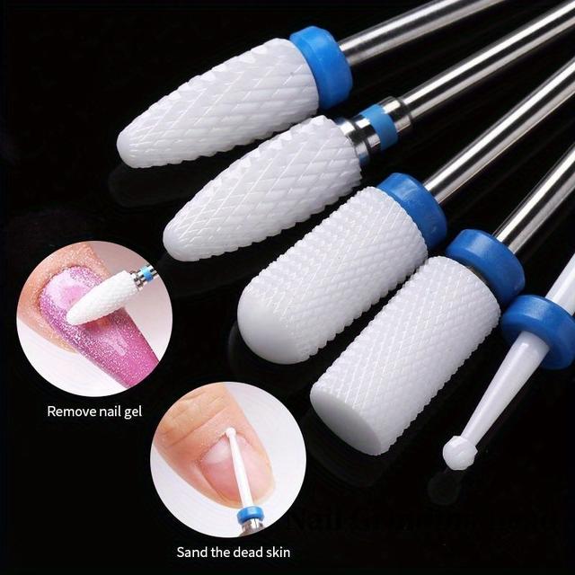 TEMU 5pcs Low-allergy Ceramic & Carbide Nail Drill Bit Set - Odorless, Hypoallergenic Professional/for Manicure & Pedicure Tools With Triangle, Trapezoidal & Linear Tip Types ( Skin)