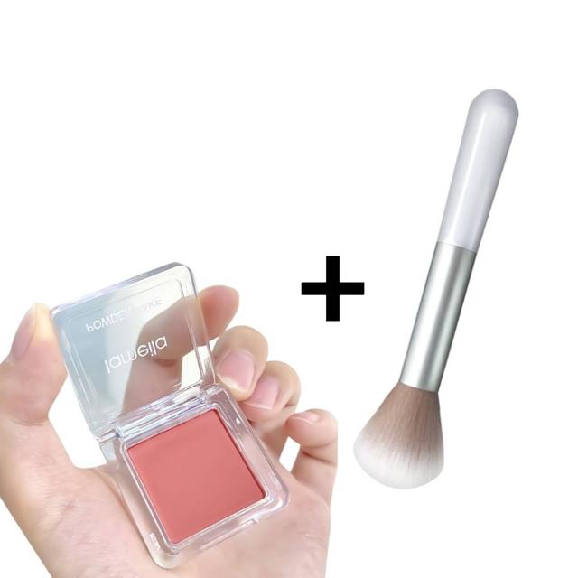 TEMU 2pcs Value Cheek Cosmetic Brush Kit - 1 Soft Bristle Brushes + Matte Tone Cheek Accents, Cost- Beauty Accessory For Daily & Occasion Use