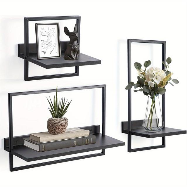 TEMU Set Of 3 Wall Shelves, 3pcs Oak Shelf Set, Square Bookshelf For Wall Decoration, Hanging Shelves For Wall Storage, Wooden Wall Shelf For Kitchen, Living Room, Bedroom.