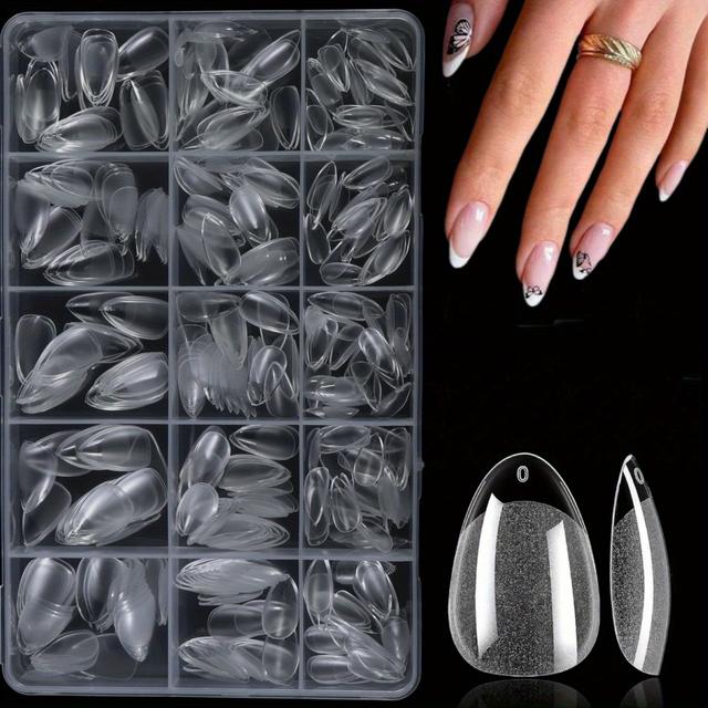 TEMU 600pcs Nail Stickers, Soft Gel Full Coverage Xxs Almond Fake Nails - Seamless Press-on Nails, Durable And Long-lasting, Suitable For Home Manicure Diy - , In 15 Sizes