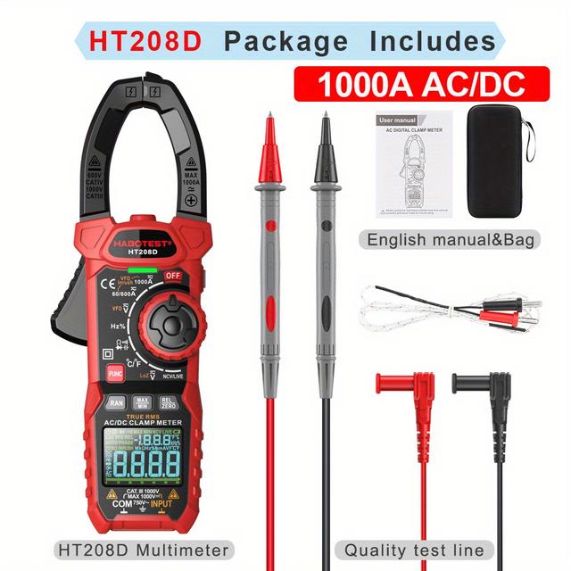 TEMU Ht208a/ Clamp Meter Meter Multimeter Pinza Amperimetrica True Rms Ncv Ohm Hz Tester
