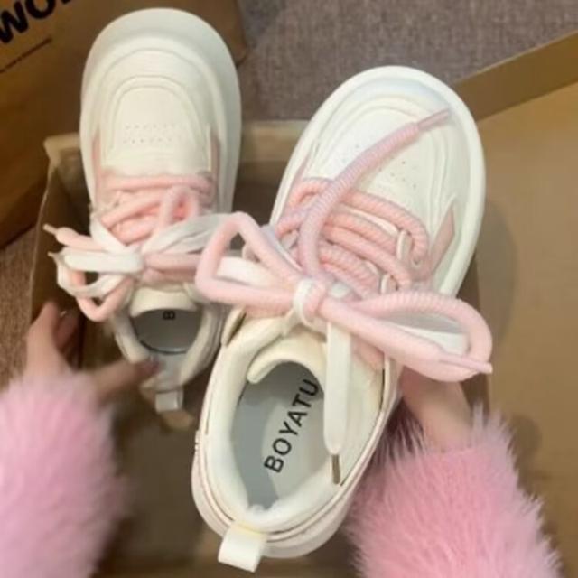 TEMU スニーカー、人気ビッグヘッドシューズ 春秋新作 カジュアルドーパミン マルチ使いホワイトシューズ