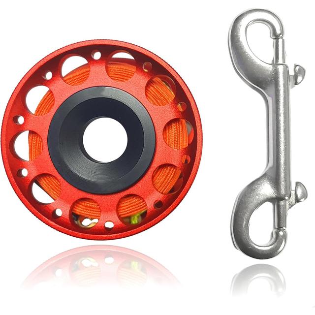 TEMU 1x 내구성 있는 101피트 레드 알루미늄 스쿠버 다이빙 릴, 360° 회전 대형 센터 축, 부식 방지, 후크 포함 - 스노클링, 다이빙 및 낚시용 이상적, 튼튼한 구조의 다이빙 장비
