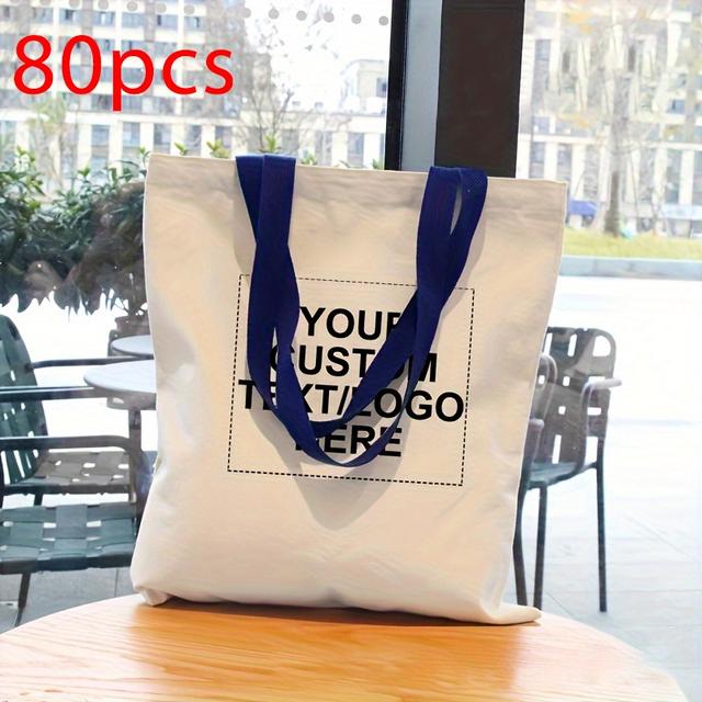 TEMU 40/80 Colorful Tote Bags With Custom Logo Patterns And Texts, Foldable Shopping Bags, Printed Logo Tote Bags For Advertising Events, Women's Personalized Birthday Gifts