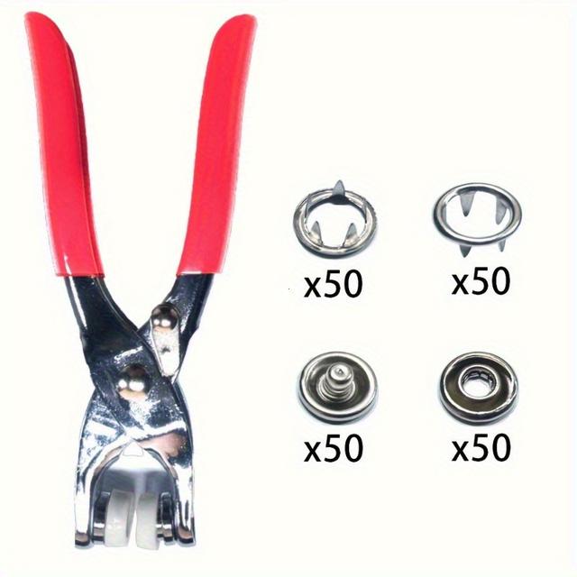 TEMU 1 Set (1pc Of Pliers+200 Buttons)stainless Steel Sewing Button & Snap Fastener Pliers Set - Easy Installation Kit