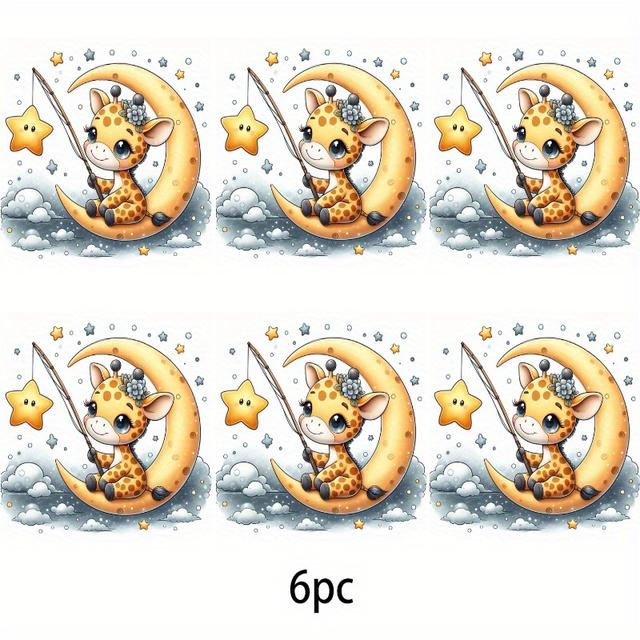 TEMU 6pcs Cute Giraffe Heat Transfer Stickers Diy Iron-on Decals Suitable For T-shirts, Pillows, Backpacks, Etc. Durable Washable High Quality Fade-resistant Plastic Stickers