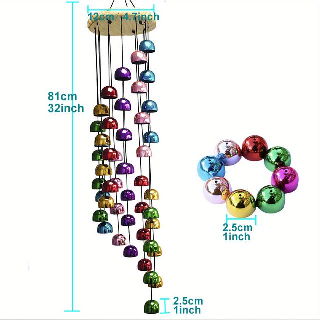 TEMU 1pc Vintage 48-bell Wind Chime, 30-inch Metal Copper & Solid Wood, No Battery Needed, Ideal Gift For New Year, Valentine's, Day