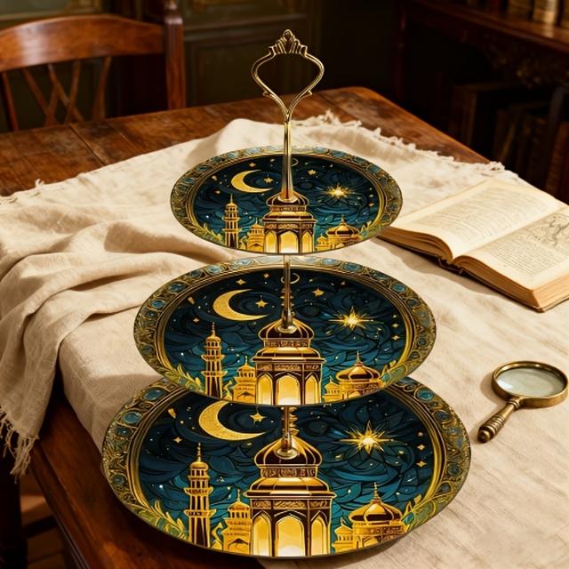 TEMU حامل كيك خشبي ثلاثي الطبقات بتصميم بتصميم ذهبي لعيد، مناسب لتزيين العناصر الصغيرة في مختلف الأماكن مثل غرفة المعيشة وغرفة الطعام