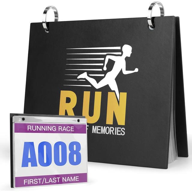 TEMU 마라톤 경주 번호 책자, 16개 비닐 슬리브, 커버 디스플레이 스탠드 포함
