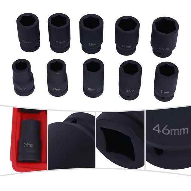 TEMU 10pcs Nuts Nut Set 24mm To 46mm 1 Inch Impact Wrench Nuts Set Truck With Storage Case Drive Deep Impact Socket Set