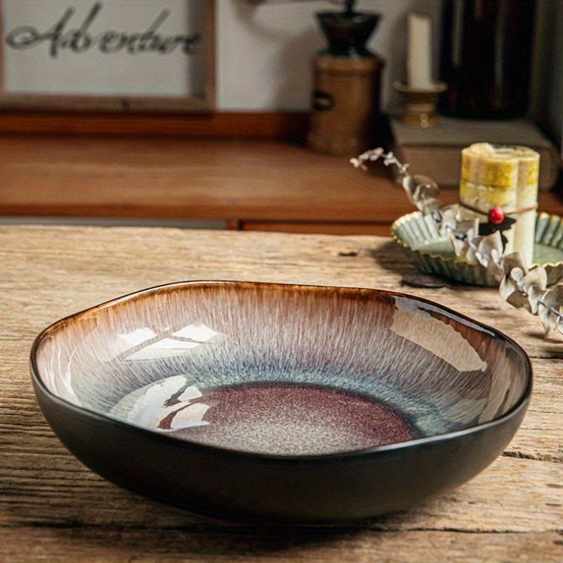 TEMU Ceramic Deep Plate, Unique Irregular - And Gradient Color, Durable Ceramic Suitable For Salads, Soups, Vegetables- Perfect For Use