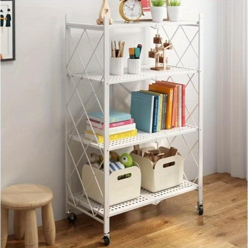 TEMU 4-tier Foldable Storage Shelves With Wheels, Large Capacity Shelving Unit, Freestanding Metal Wire Shelf Rack, Organizer Shelf Without Assembly For , Basement, White, Standing Shelf
