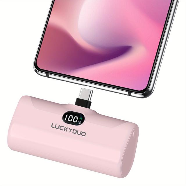 TEMU 【小型USB-C ポータブル充電器】5000mAh 超コンパクト ミニモバイルバッテリー、タンド&LE内蔵、PD15W LCDディスプレイ バッテリーパック、旅行用、iPhone17/16/15、for Samsung/LG/Moto対応、ケーブル内蔵ポータブル充電器