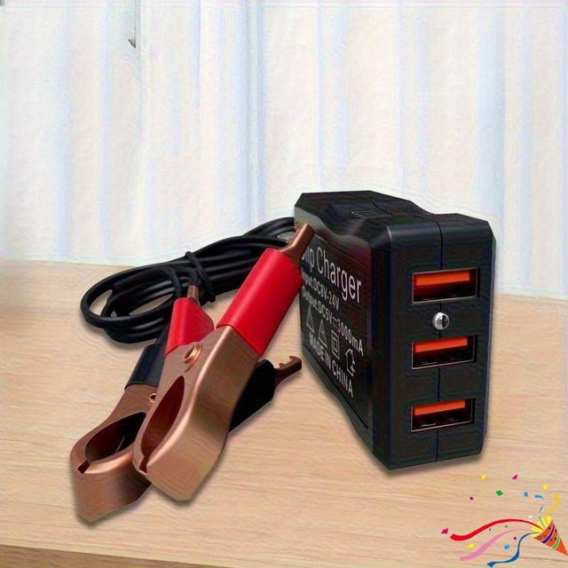 TEMU 8v, 12v To 24v Alligator Clip Charger With 3 Usb Ports - Fast Charging Connector, Battery/power Adapter For Mobile Devices & Electronics, Emergency Power Supply, Without Battery