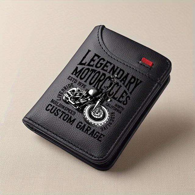 TEMU Černá Retro Motorkářská Peněženka - Tenký Měkký Držák Karet z Umělé Kůže, Perfektní Dárek pro Motorkáře