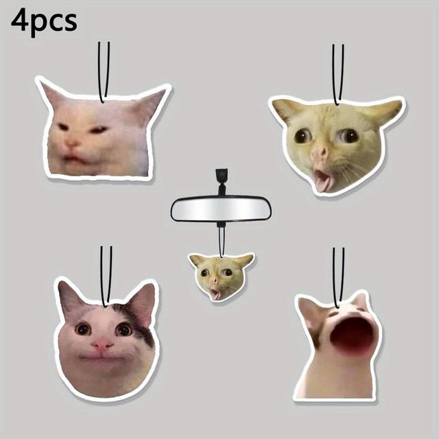 TEMU Set Of 4 Funny Cat Face Car Air Freshener Tablets, Closet Fresheners, Fragrances, Hanging Decorations For Rearview Mirrors, Interior Car Additions