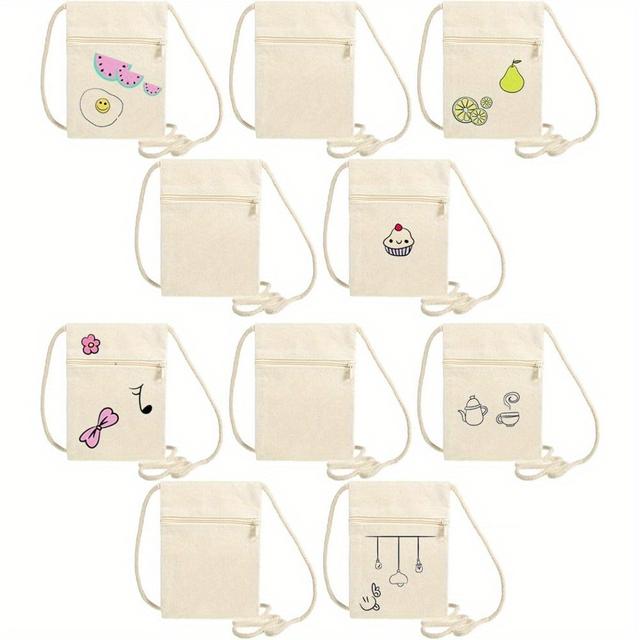 TEMU 10er-Set Leinwandtaschen zum Malen, DIY kleine Maler-Schultertasche, zum Zeichnen von Mustern, geeignet für Schulaktivitäten und Feiern, kleine Hängetaschen, als Geschenke verwendbar, beige