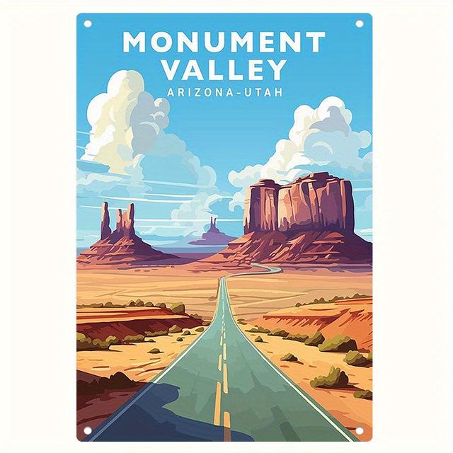 TEMU [2d Flat] , Arizona Metal Wall Art - Desert Landscape Decor With Formations & Long Road, 11.8x7.8 Inches, Easy To Hang For Home, Bar, Cafe, Garage, Bathroom, Landscape Decor, Room Decor