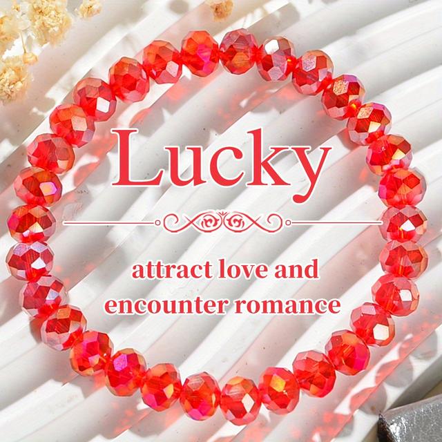 TEMU 1pc 우아한 스타일의 자연석 팔찌 - 빨간색과 핑크색의 다면체 보석, 일상 착용 및 선물에 완벽, 일상 액세서리|우아한 스타일|자연석 팔찌