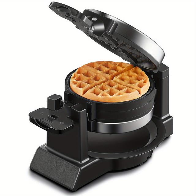 TEMU Classic , Double Belgian Waffle Maker With 180° Flip, 1400w, 8- Rotating Nonstick Plates, Removable Drip Tray & Handles, Stainless Steel, By Yabano