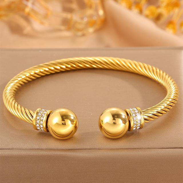TEMU 1pc - Twisted Round Bead Golden Bracelet! Exquisite And Design, , Exquisite Details, Showcasing Fashionable Personality And Taste - With Stainless Steel Material