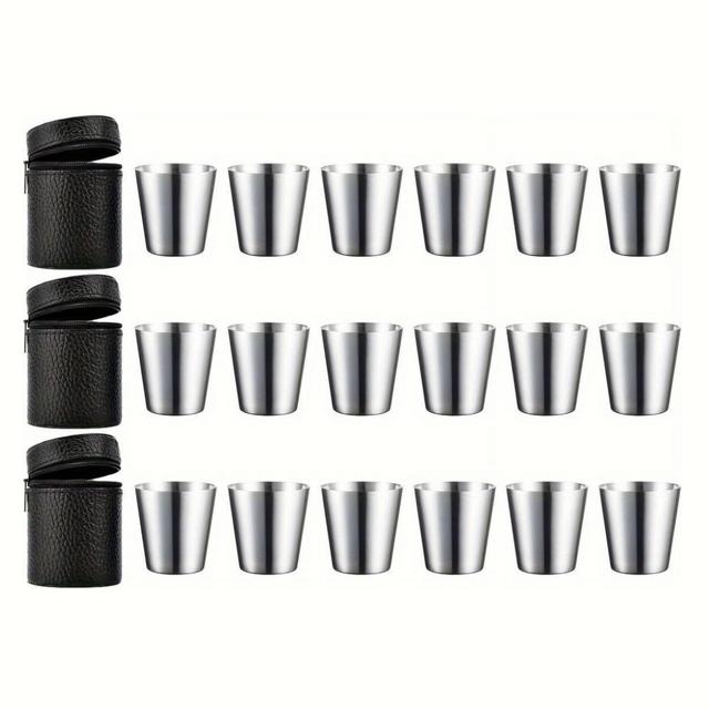TEMU 21pcs Stainless Glasses With Leather Case - Reusable Cups Suitable For Hip , Smooth- Portable Metal For Wedding, Party, Travel - 304 Stainless Glasses For (hand Wash Only)