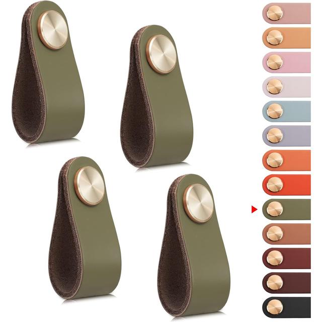 TEMU 4 Pack Drawer Pulls And Cabinet Handles - Single Hole Dresser Knobs With Cowhide & Brass/brass For Dresser, Cabinet Doors, Kitchen Cupboard Hardware (compatible With Modern/rustic Farmhouse)