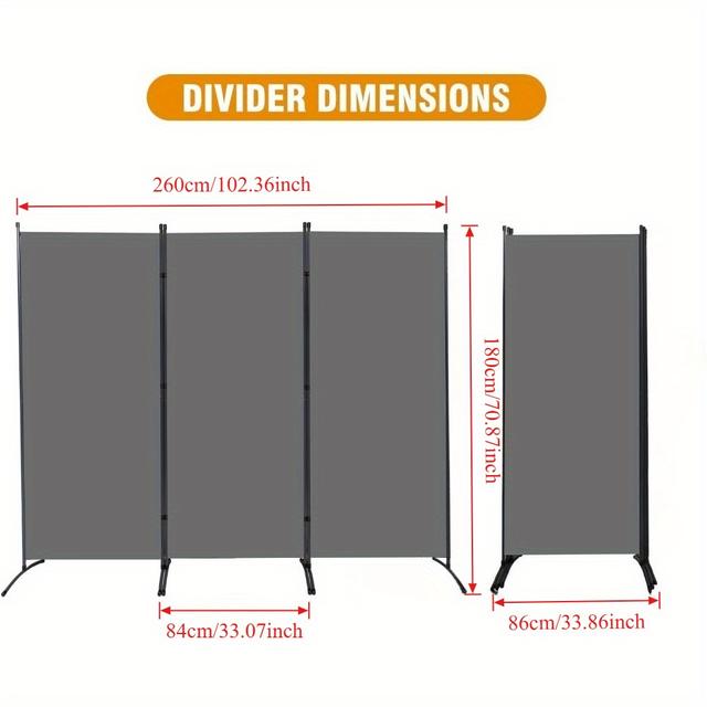 TEMU 3-teilige graue Sichtschutzwand | Vertikaler faltbarer Sichtschutz, tragbarer Raumteiler, Trennwand für Innen- und Außenbereich
