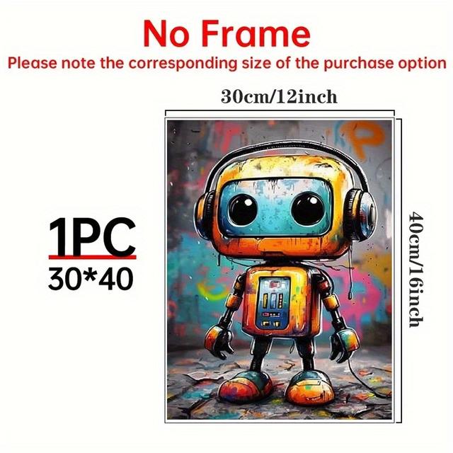 TEMU 1pc Graffiti Robot Canvas Art Print, Wall Decor For Bedroom, Office, Living Room, Cafe, Bar, Home, And Dorm Decorations