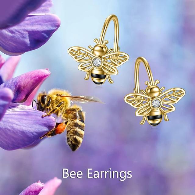 TEMU Stylowe i urocze kolczyki koła w kształcie pszczółki ozdobione cyrkoniami, idealne do noszenia na co dzień, na imprezy i uniwersalny element mody.