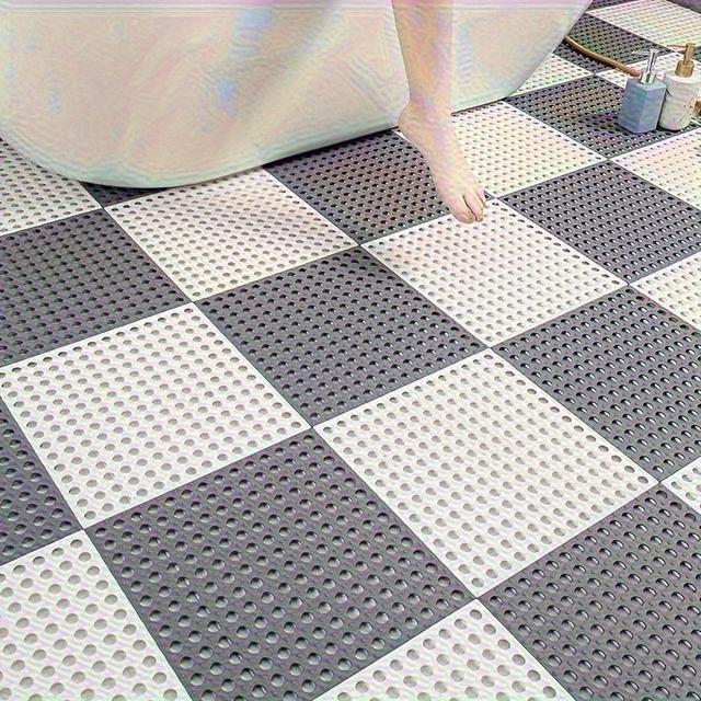 TEMU 4pcs Shower Stall Mat, High Quality, Spliced Bathroom Mats With Drain Holes, Perfect For Home Bathroom!