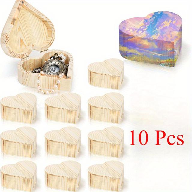 TEMU 4/10pcs Wood Box Heart Shaped Unfinished Wood Box With Magnetic Hinged Lid For Diy Gift Box Birthday Wedding Anniversary Jewelry Craft Storage