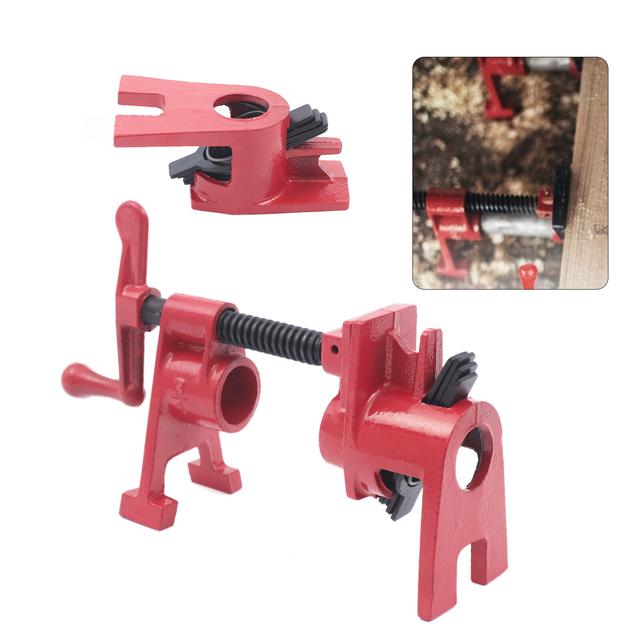 TEMU 4 Pack 3/4" Wood Pipe Clamp Set Heavy Duty Woodworking Cast Iron Clamps Red