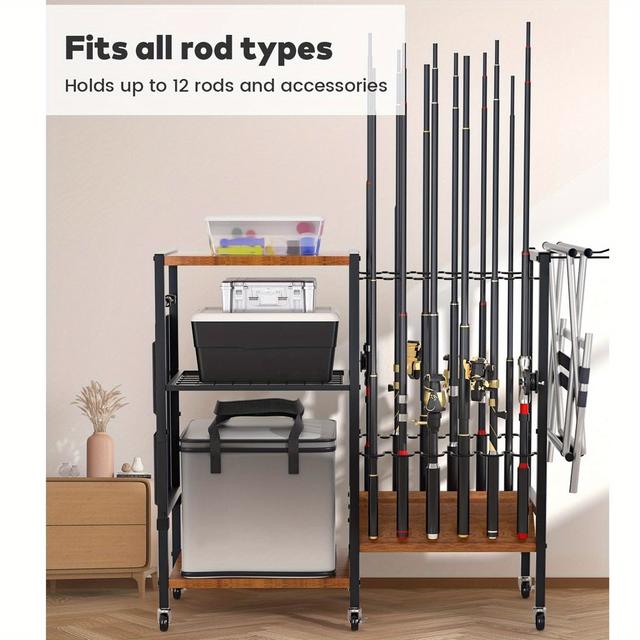 TEMU Fishing Rod Holders, Fishing Rod Rack, Fishing Gear Fishing Equipmentorganizers, Black