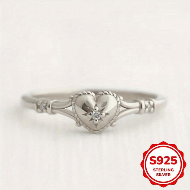 TEMU 1pc S925 Silver Ring A Simple Heart-shaped Ring For Ladies, Versatile And Fashionable, A Holiday Gift And Vacation Present