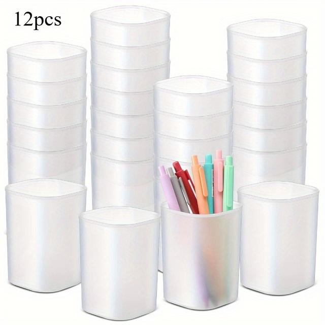 TEMU 12 حامل قلم شفاف بلوري - أكواب تخزين قابلة للتكديس لتوفير المساحة على مكتبك، مثالية لتنظيم والمدارس والمنازل - حاملات بلاستيكية متينة لأدوات الكتابة والأقلام الورقية