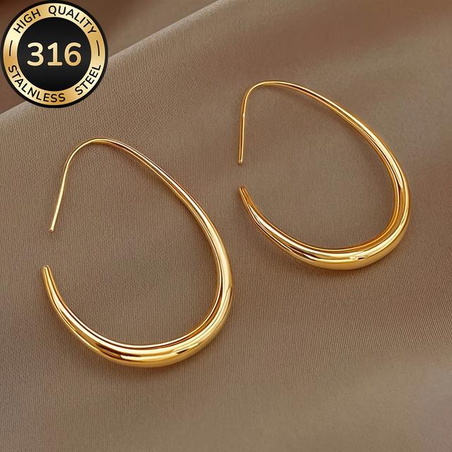 TEMU Elegant 18k Gold-plated Stainless Steel Teardrop Earrings- Hypoallergenic, Fade-resistant, For Daily Wear& Parties- Chic Gift For Women, Parties Accessory | Minimalist Jewelry | Goldtone Finish