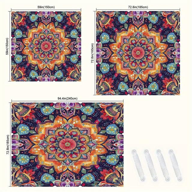 TEMU 1pc Of Bohemian Mandala Design For Camping. Sun-protective Cover For Garden And Courtyard. Beach Sunshade Curtain For . Picnic Blanket Mat For Beach And Park Lawns (poles Not Included)