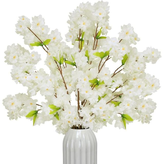 TEMU 5pcs Realistic Cherry Branch Set - Long Stem Artificial Flowers For Wedding, Decor, Multi-holiday Plastic For Panel & For Panel (no Vase/container) - Flower Centerpieces