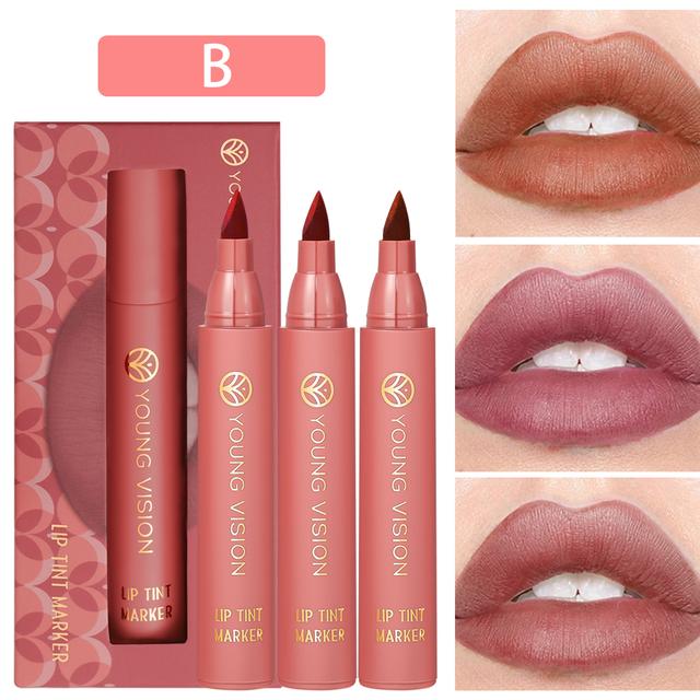 TEMU 3 قطع مجموعة أقلام تحديد الشفاه المقاومة للماء - صبغة شفاه طويلة الأمد مع قلم تطبيق، تركيبة سائلة مرطبة، متعددة الألوان (////) لمكياج الشفاه DIY - مناسب للمكياج اليومي والحفلات، للبشرة