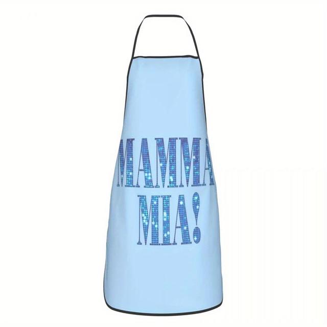 TEMU 1pc Mia! Apron - Sleeveless Polyester Kitchen Bib With Glittery Blue Lettering, Unisex For , Cooking, Picnics, And Holiday Parties, Holiday Party Attire | Kitchenwear | Durable Kitchenwear