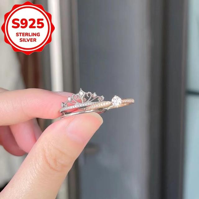 TEMU S925 Silver Stylish Ring Designed For Dual Wear, Featuring A Crown Princess Motif. It's And Adjustable, Wear, Parties, And Gifting